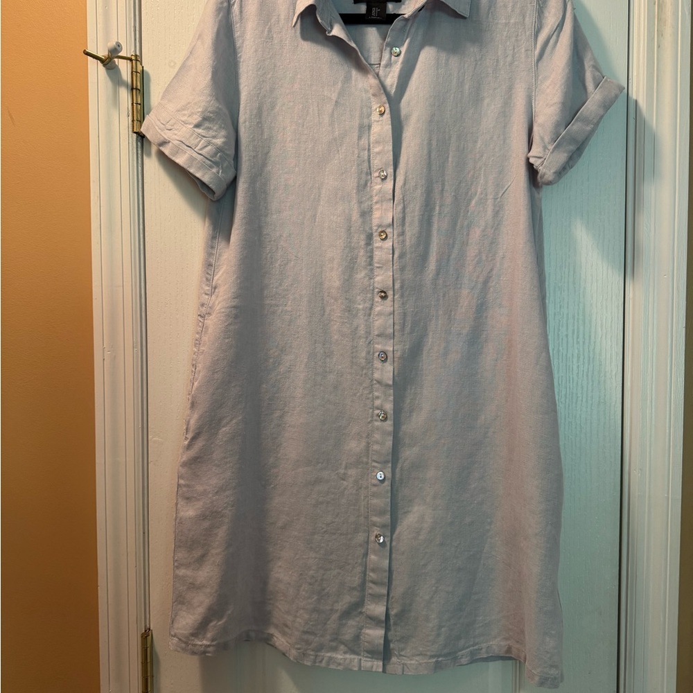 Tahari Light Blue Linen Shirt Dress